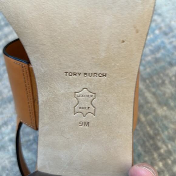 Tory Burch Women's Eleanor Block Heel Leather Sandals Size 9 Brandy Cognac Brown - Picture 6 of 6